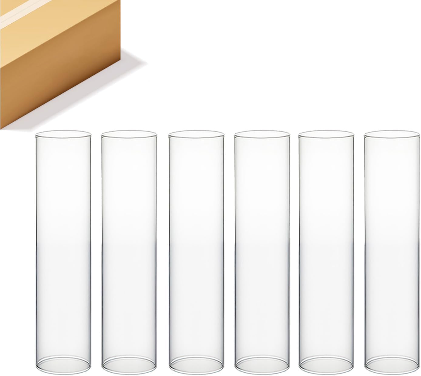 WGVI Hurricane Candle Holder Sleeve, Wide 2.5", Height 14", Clear Glass Cylinder Candleholder, Chimney Tube, Open Ended Candle Shade, 6 Pieces Bulk