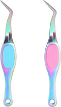 2 Pcs Craft Reverse Tweezers Crossing Lock Tweezer Precision Curved Tweezers Soft Grip Bent Fine Point Tweezer for Jewelry DIY Electronics Laboratory Work