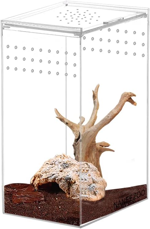 NANEEZOO Magnetic Acrylic Reptile Terrarium Enclosure, Reptile Insect Breeding Box for Small Reptiles, Invertebrates, Mantis, Spider, Cricket, Tarantula