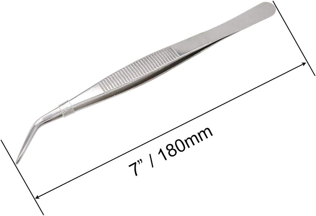 7 Inch Stainless Steel Tweezers with Curved Serrated Tip Multipurpose Forceps for Craft Repairing 2 Pack