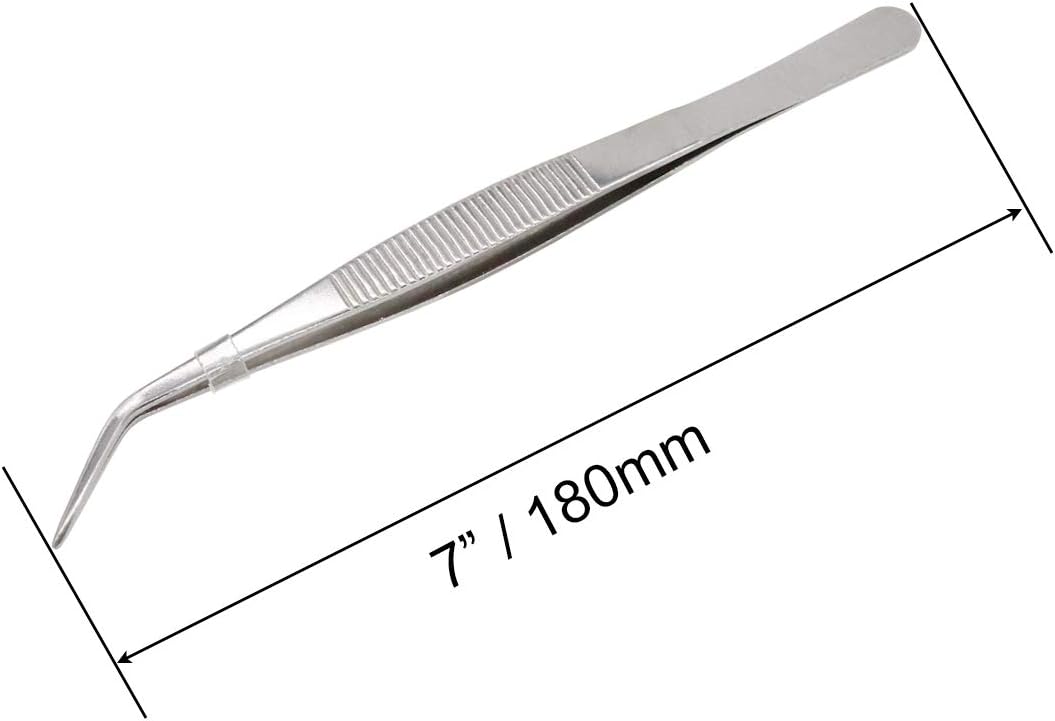 7 Inch Stainless Steel Tweezers with Curved Serrated Tip Multipurpose Forceps for Craft Repairing 2 Pack