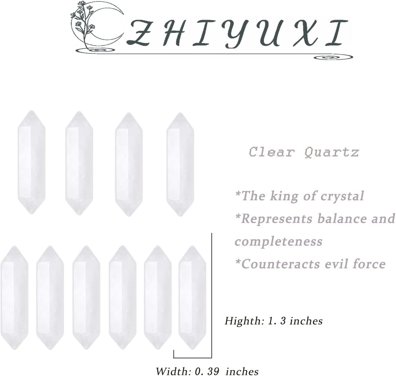 ZHIYUXI 20 Pcs Clear Quartz Crystals Healing Crystals Wand Gemstone Tumbled Polished Energy Reiki Healing Stone Wholesale Crystal Wand Meditation DIY Decor Gifts