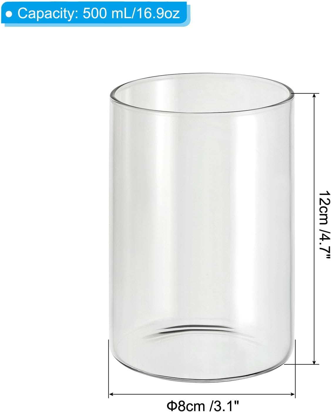 PATIKIL Clear Glass Cylinder Vase, 4.7" Tall and 3.1" Dia, 500ml, Tabletop Flowers Vase, Floating Candle Holder, Modern, Transparent