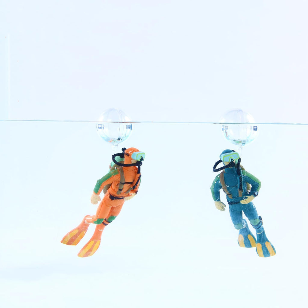 2pcs Floating Fish Tank Decorations, Cute Little Diver Aquarium Decoration Cartoon Fish Playmate with Floating Device Fish Tank Accessories