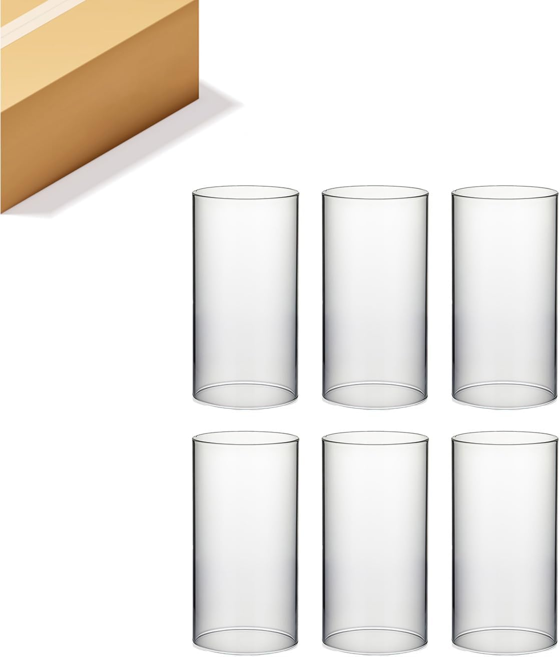 WGVI Hurricane Candle Holder Sleeve, Wide 3.5", Height 8", Clear Glass Cylinder Candleholder, Chimney Tube, Open Ended Candle Shade, 6 Pieces Bulk