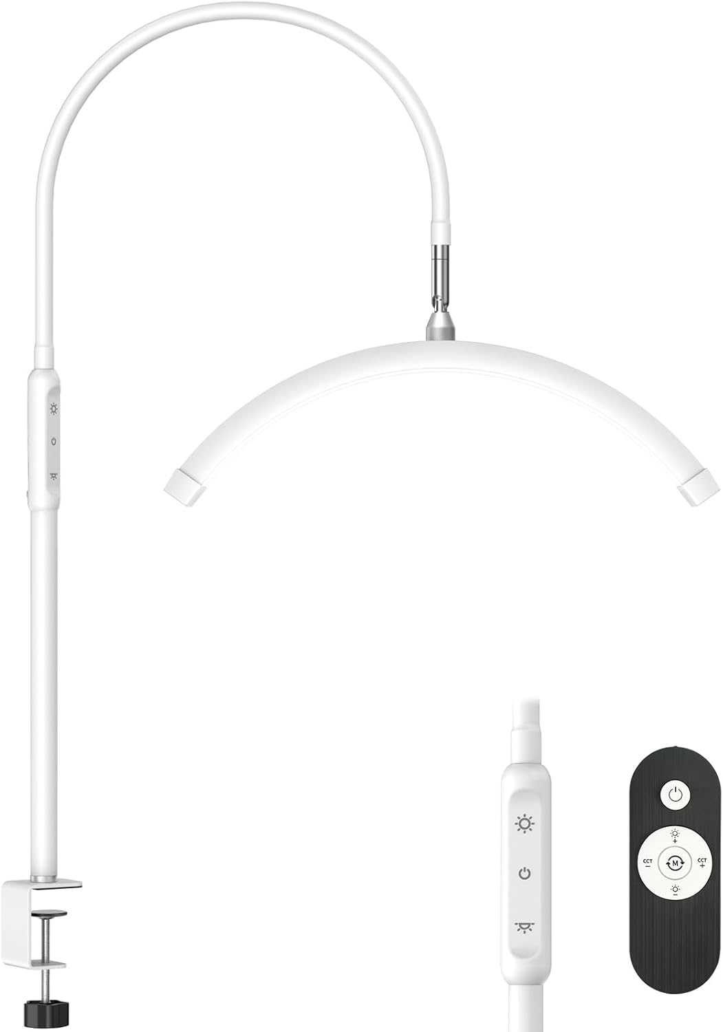 Half Moon Light with Clamp, LED Manicure Table Lamp, Desk Lamp for Nail Desk, Eyelash Extensions, Skincare and Tattoo, 5 Brightness Levels and 5 Color Modes, Remote Control (White)
