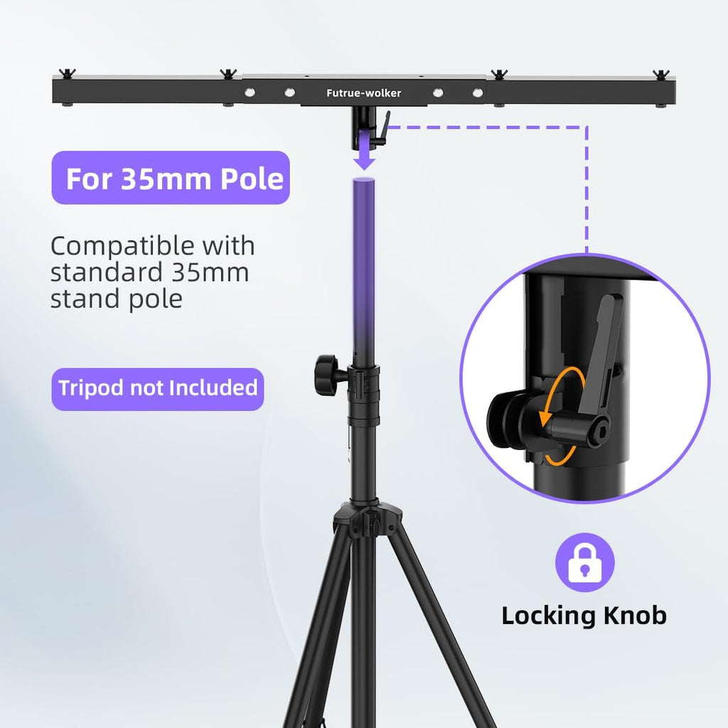 DJ Lighting T-Bar 5 Lights Portable Extension Crossbar Mount 38 inches long for 35mm Tripod Stand Heavy Duty for Stage, Par Light Support 60lbs without Stand
