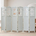 6 Panel Wood Room Divider 5.6Ft Carved Room Divider and Folding Privacy Screen, Minimalism Portable Partition Screen Divider for Room Separation, Room Decoration for Home Office - White