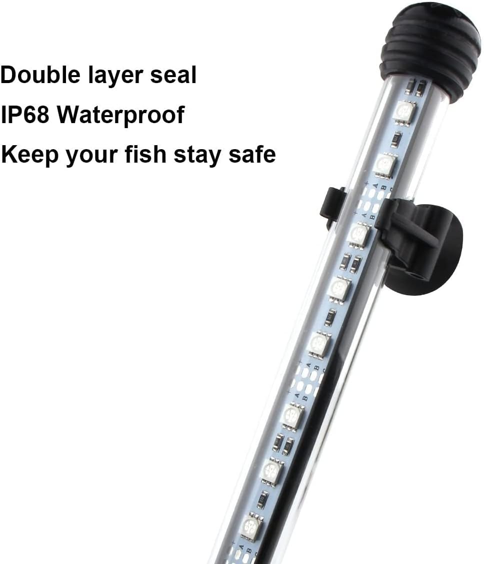 LED Aquarium Light, 19.5 inches Fish Tank Light RGB Color Underwater light Submersible Crystal Glass Lights, 27 LED Beads, Brightness Adjustable Memory Function, LED Light bar Stick for Fish Tank