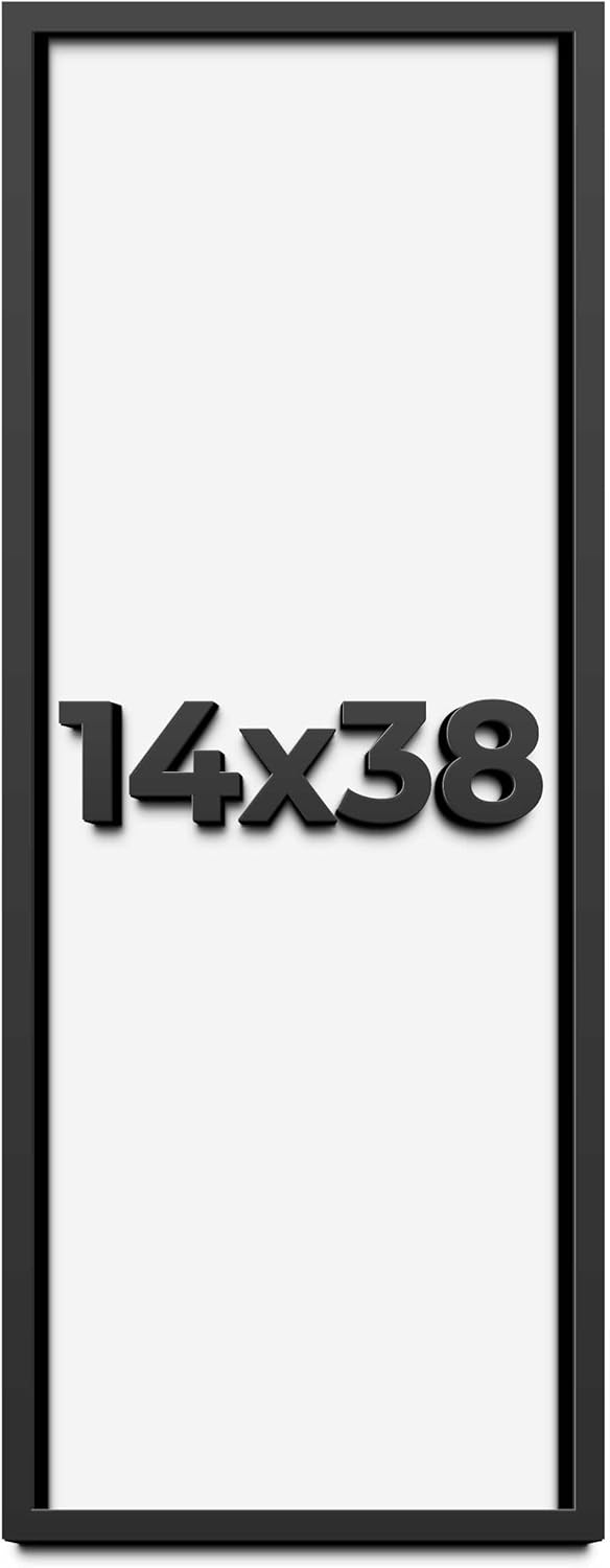 14x38 Shadow Box Frame Black | 1 Inch Deep Solid Wood Shadowbox Display Frame | UV Resistant Acrylic Plexiglass, Acid Free Backing, and Hanging Hardware | Dugan Picture Frame Style