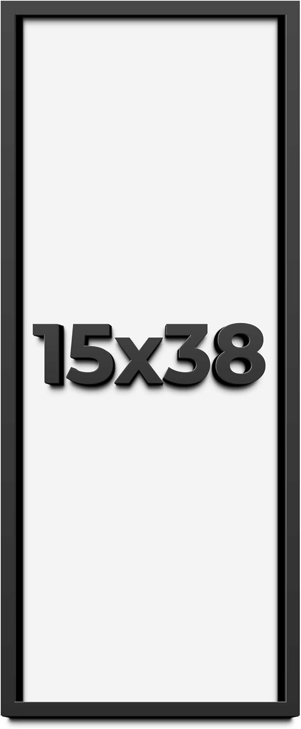 15x38 Shadow Box Frame Black | 1 Inch Deep Solid Wood Shadowbox Display Frame | UV Resistant Acrylic Plexiglass, Acid Free Backing, and Hanging Hardware | Dugan Picture Frame Style