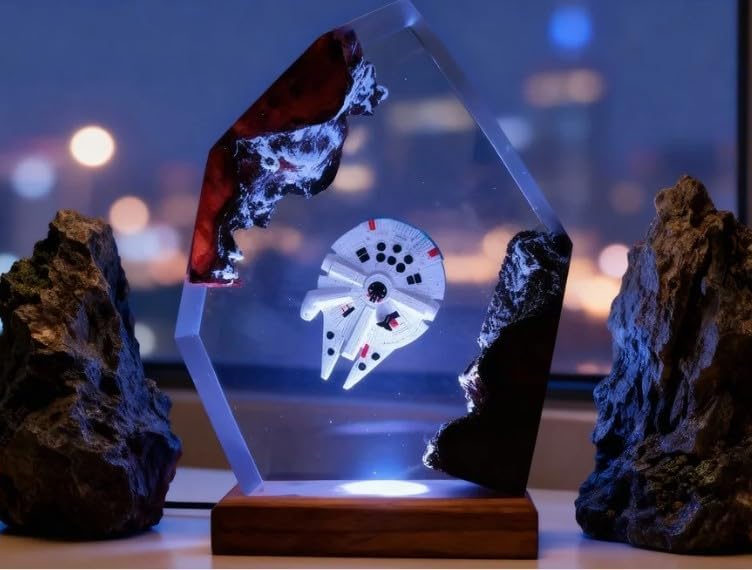 Galaxy Sapce Resin Night Light, LED Space Lamp, USB Powered Resin Art Lamp & Handmade Desk Lamp with Wooden Base & Remote,Handmade Gift for Christmas, New Year 2025