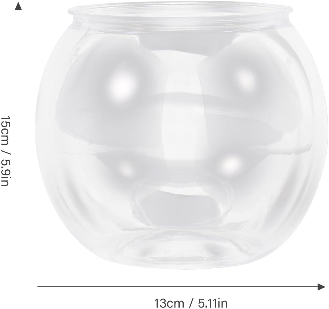 POPETPOP Small Fish Tank Goldfish Bowl - Transparent Plastic Round Bowl - Aquarium Terrarium Hydroponic Planter Fish Bowl for Centerpieces Goldfish Tank Desk Bookcase Decorations (Pack of 2)