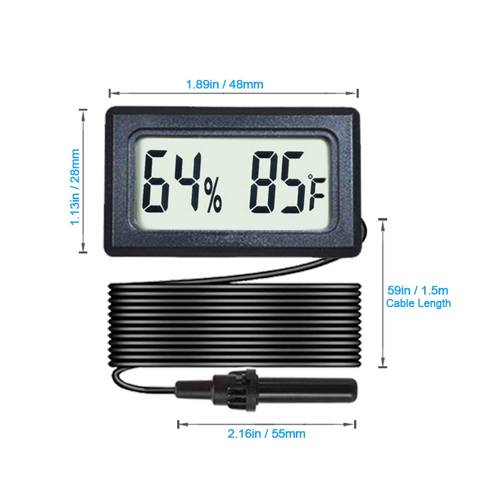 2-Pack Mini Digital Hygrometer Thermometer Gauge with Probe LCD Display Temperature Fahrenheit Humidity Meter for Incubator Reptile Plant Terrarium Sealed Containers Guitar Case