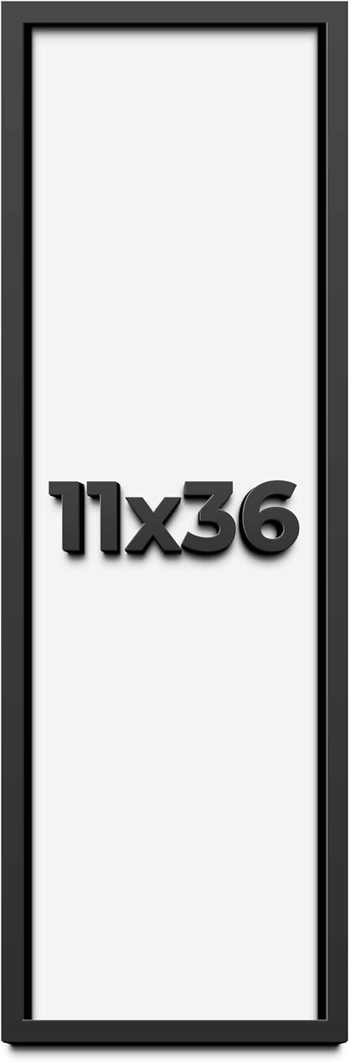 11x36 Shadow Box Frame Black | 1 Inch Deep Solid Wood Shadowbox Display Frame | UV Resistant Acrylic Plexiglass, Acid Free Backing, and Hanging Hardware | Dugan Picture Frame Style