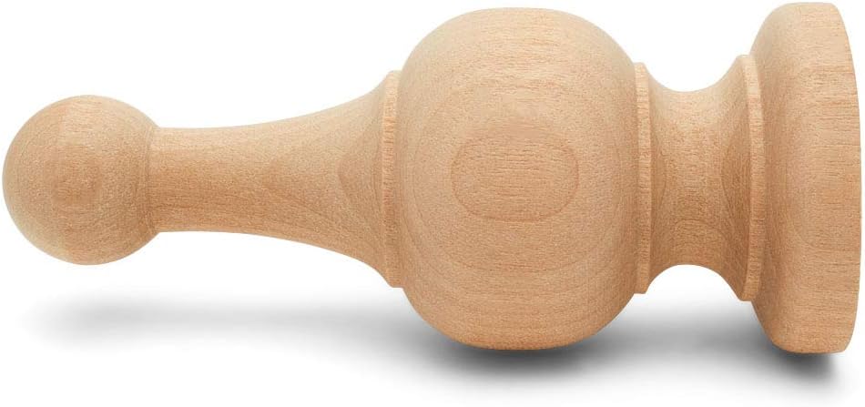 Unfinished Wood Finials Decorative, 4-1/4 inch, for Bed Post Finial, Curtain Rod Finials, Flagpole Topper, and Crafts, Pack of 2 Large Craft Finials, by Woodpeckers
