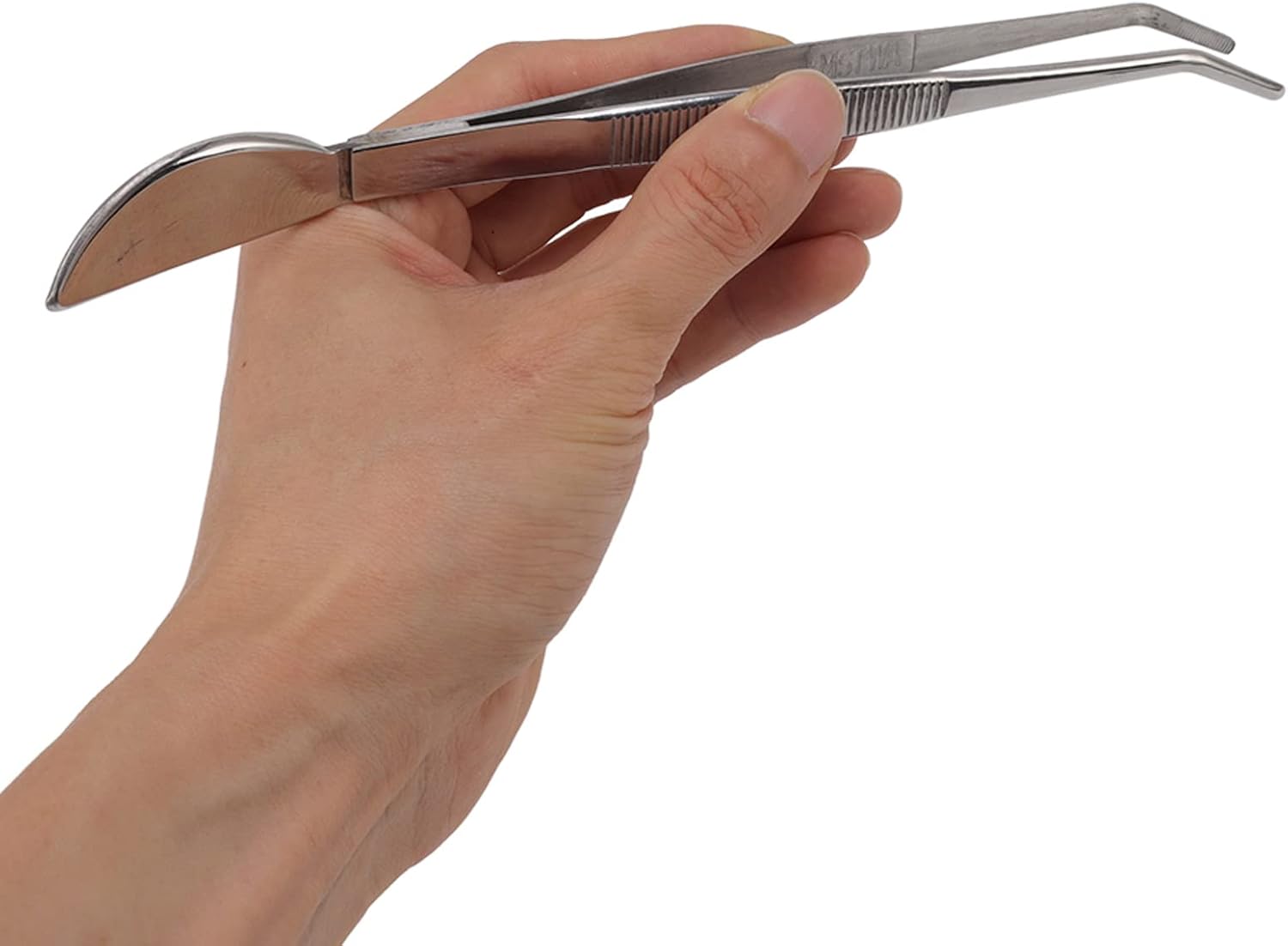 TOPINCN Bonsai Tweezers, Stainless Steel Long Plant Tweezers with Moon Spatula Head, Home Garden Potted Loosening Soil Plan Grass (Bent)