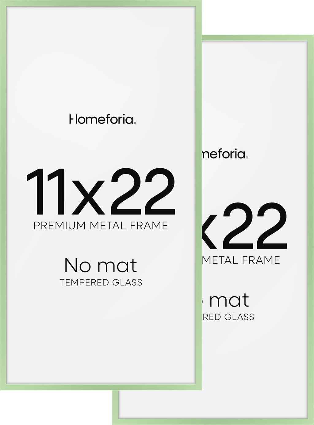 Homeforia 11x22 Newspaper Frame Sage Green, High End Metal 11 x 22 Picture Frame without Mat, 22x11 Thin Sage Green Poster Frames for Wall, 11by22 Photo Art Frame, Tempered Glass, Wall Kit, Set of 2