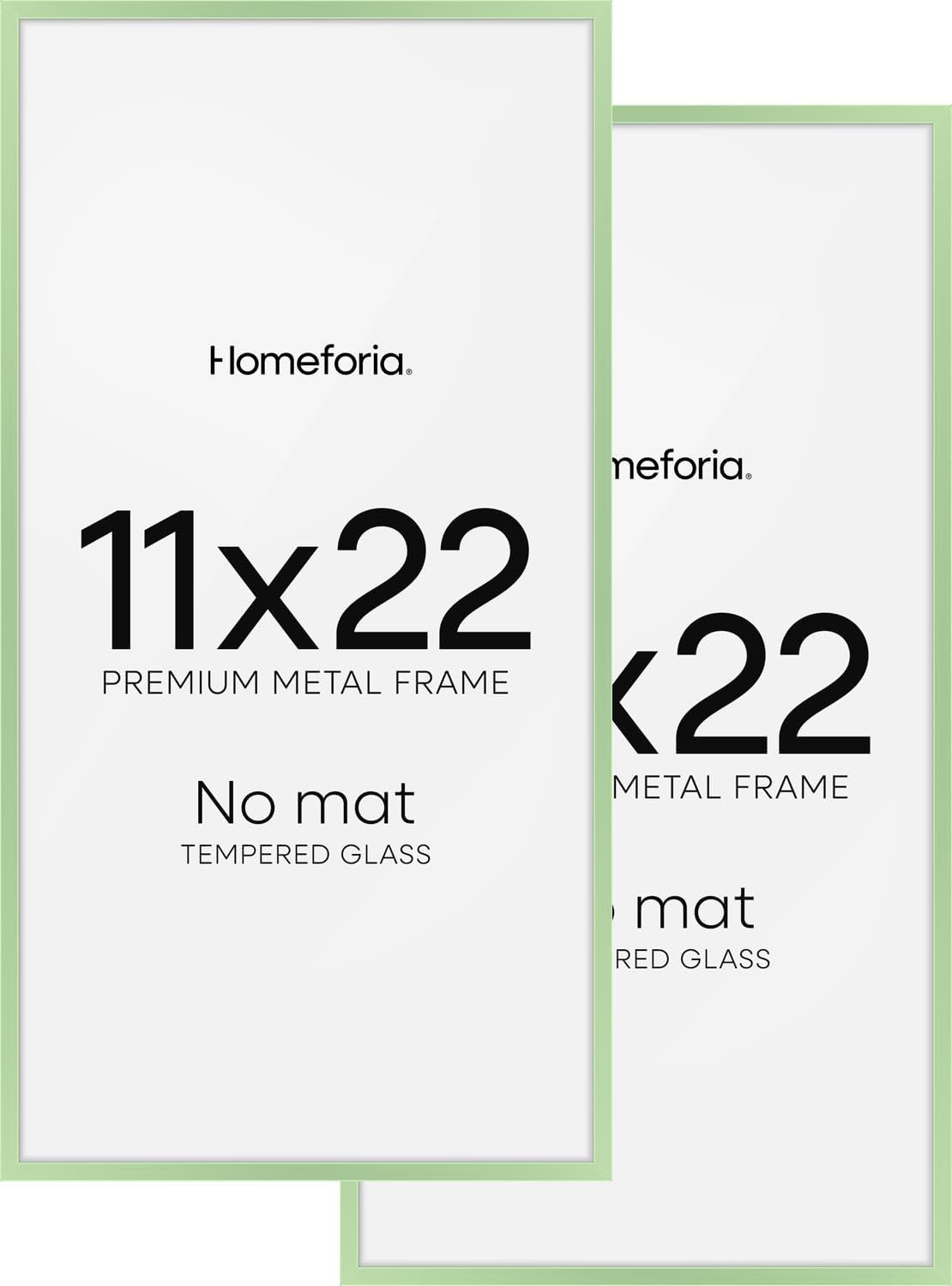 Homeforia 11x22 Newspaper Frame Sage Green, High End Metal 11 x 22 Picture Frame without Mat, 22x11 Thin Sage Green Poster Frames for Wall, 11by22 Photo Art Frame, Tempered Glass, Wall Kit, Set of 2