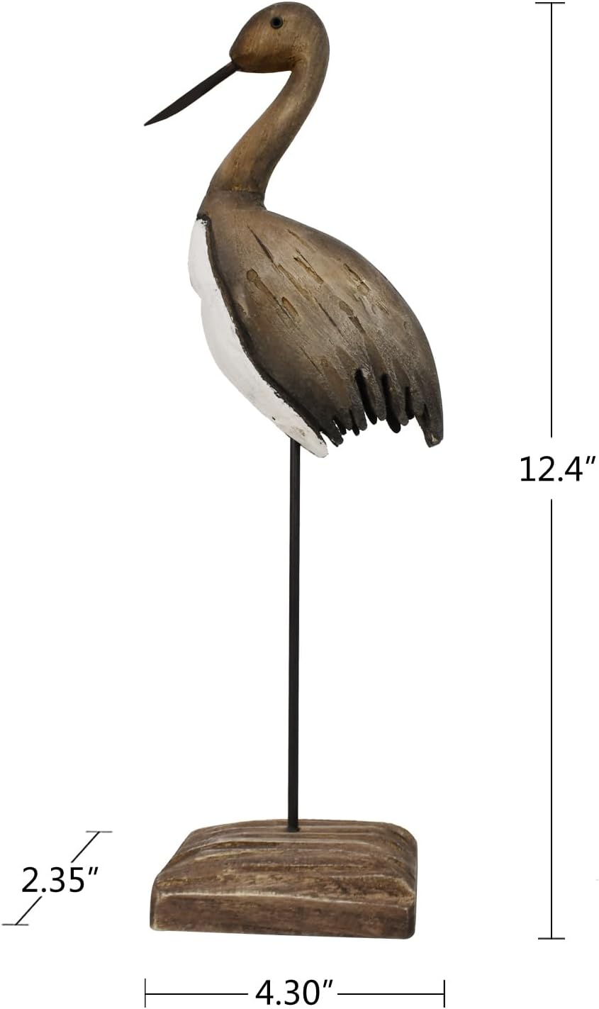 Wood Bird Statue Nautical Decor Decorative Sea Birds Sculpture Wooden Tabletop Figurine Coastal Ocean Beach Themed Decoration for Home Yard Bathroom Living Room (12.4" H)