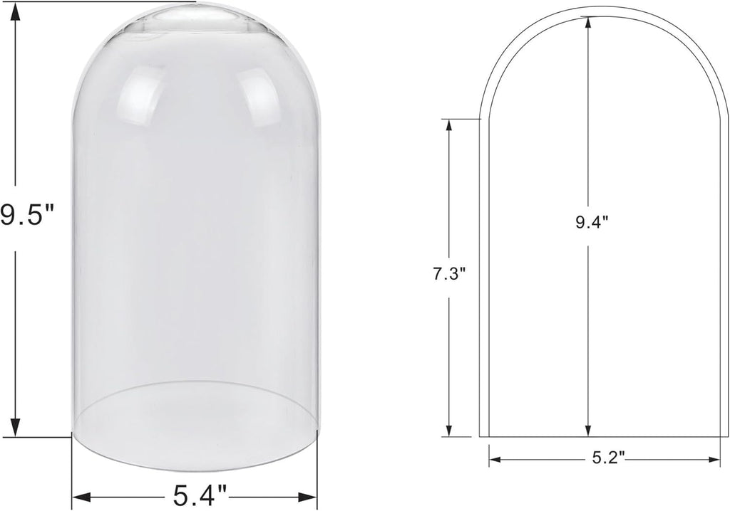 10" Tall Clear Glass Display Cloche, Dome Shape for Terrarium, Plants, Trinkets, Cakes, Figurines, LED Light String, Candle. Cloche Glass Dome, Bell Jar Display Case (1, 5.5"x10")