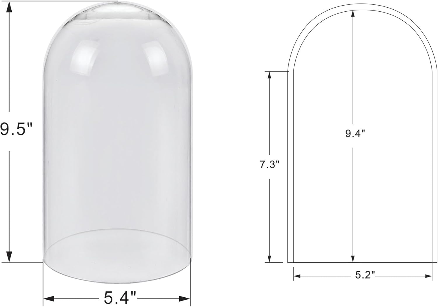 10" Tall Clear Glass Display Cloche, Dome Shape for Terrarium, Plants, Trinkets, Cakes, Figurines, LED Light String, Candle. Cloche Glass Dome, Bell Jar Display Case (1, 5.5"x10")