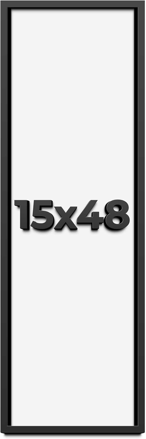 15x48 Shadow Box Frame Black | 1 Inch Deep Solid Wood Shadowbox Display Frame | UV Resistant Acrylic Plexiglass, Acid Free Backing, and Hanging Hardware | Dugan Picture Frame Style