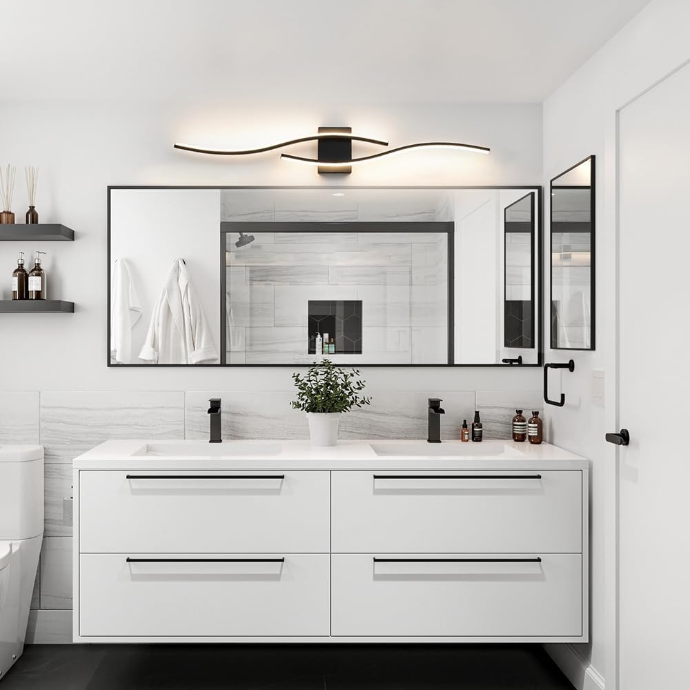 Black Vanity Lights Fixtures Over Mirror, Modern LED Bathroom Light Fixture with Remote Control, 3CCT Dimmable Bathroom Vanity Light 40.5 inch Wall Sconce Lighting for Bedroom, Living Room