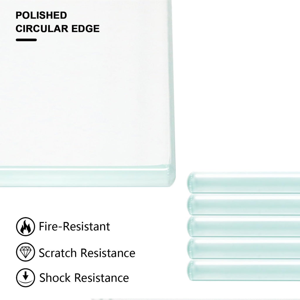 12" W x 38" L - Tempered Rectangle Glass Shelf Without Frame (5 Pieces Set) - 3/16" Thick -Pencil Polished