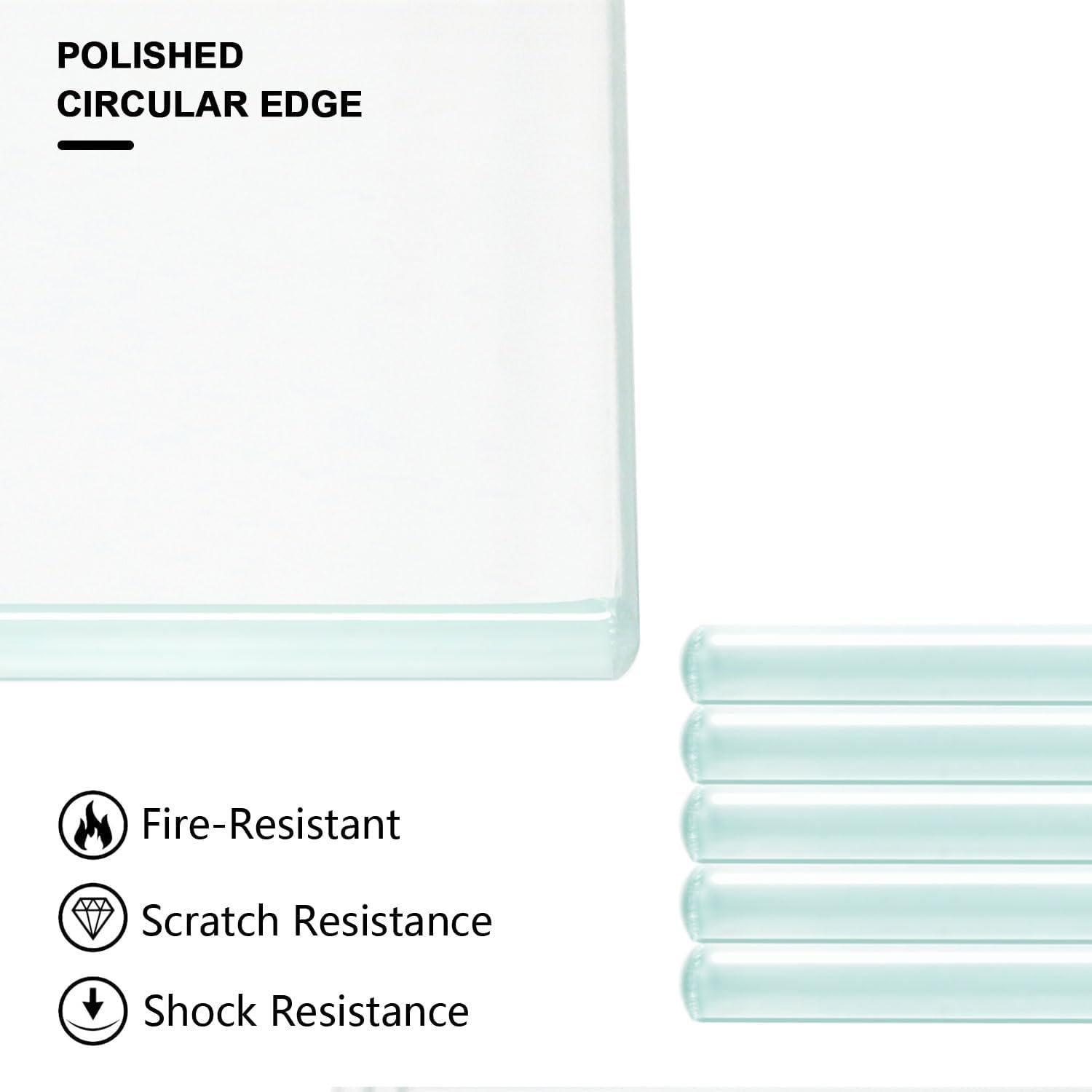 14" W x 44" L - Tempered Rectangle Glass Shelf Without Frame (5 Pieces Set) - 3/16" Thick -Pencil Polished