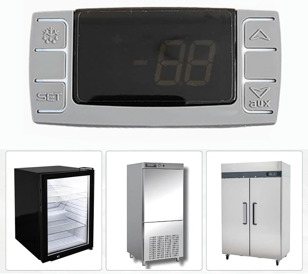 XR02CX-5DACBLS Digital Temperature Thermostat Controller,230V/50-60Hz Off Cycle Defrost with Probe for Refrigeration Fridge Freezers Coolers Cold Storage