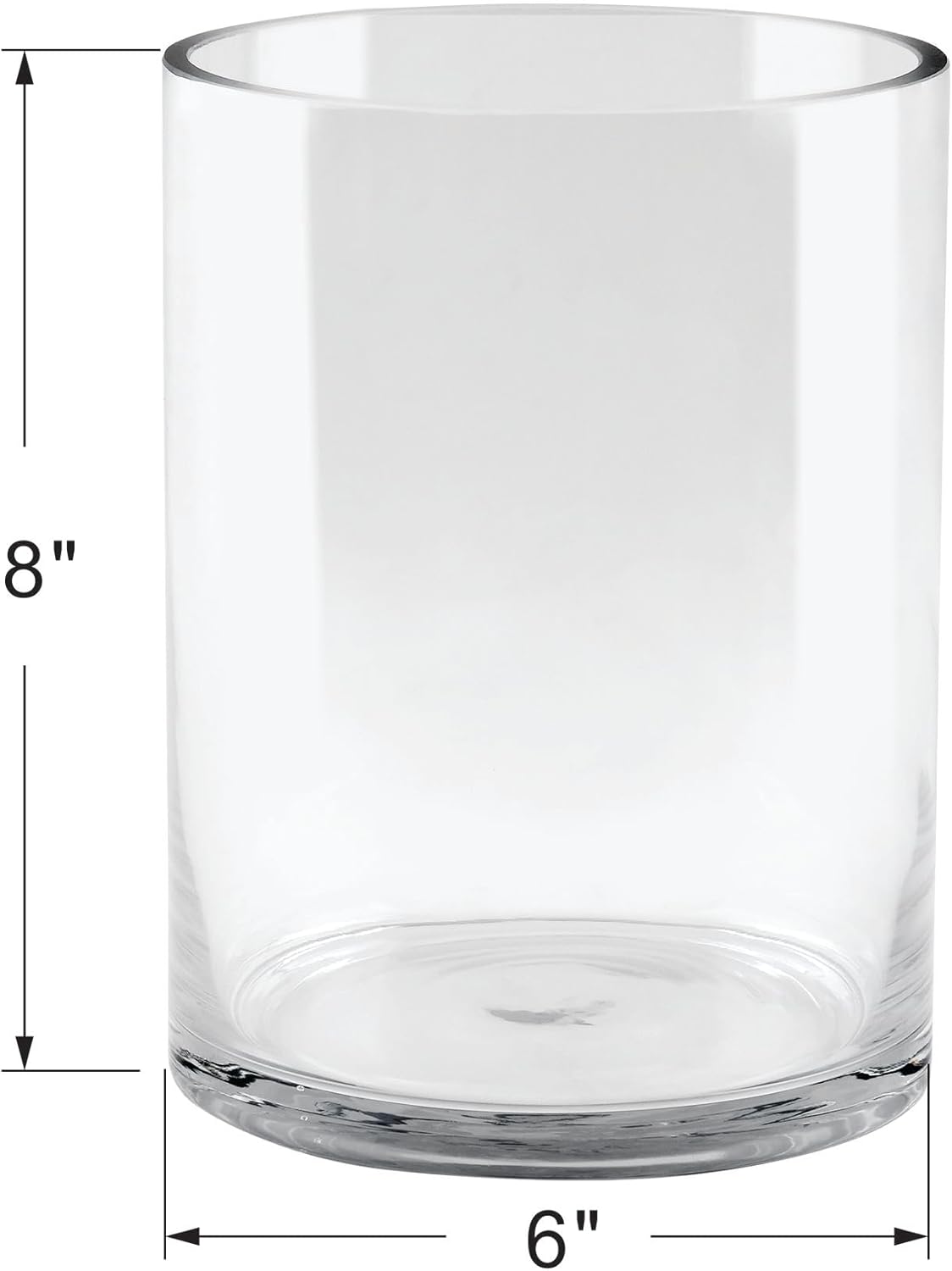 6" Wide 8" High Large Hand Blown Sturdy Clear Cylinder Glass Vase, Centerpiece Flower Vase for Rose, Tulip, Boquets, Hurricane Candle Holder (2, 6"x8")