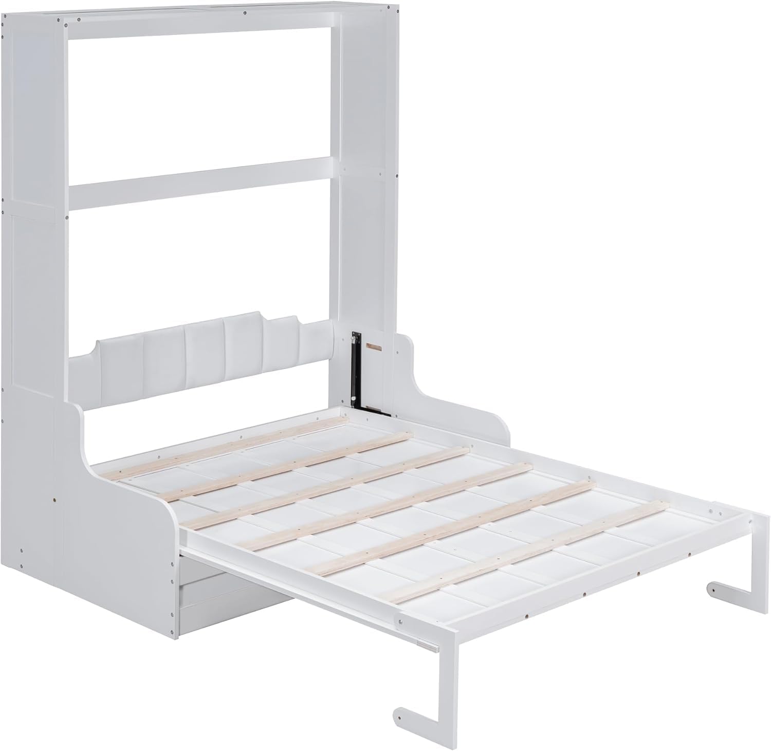 MERITLINE Queen Murphy Bed with Sofa,Wood Folding Murphy Wall Bed Cabinet with Couch (White)