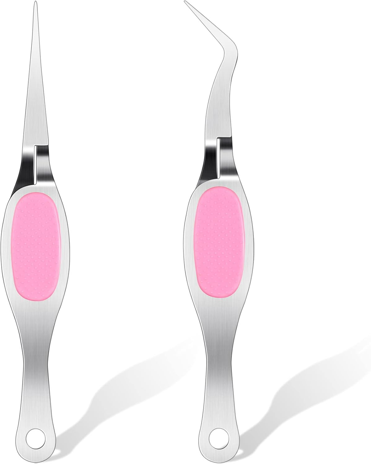 Chumia Reverse Tweezers Craft Crossing Lock Tweezers Reverse Grip Precision Curved Bent Straight Fine Tip for Craft Jewelry Beading Electronic Laboratory Work(Silver and Pink)