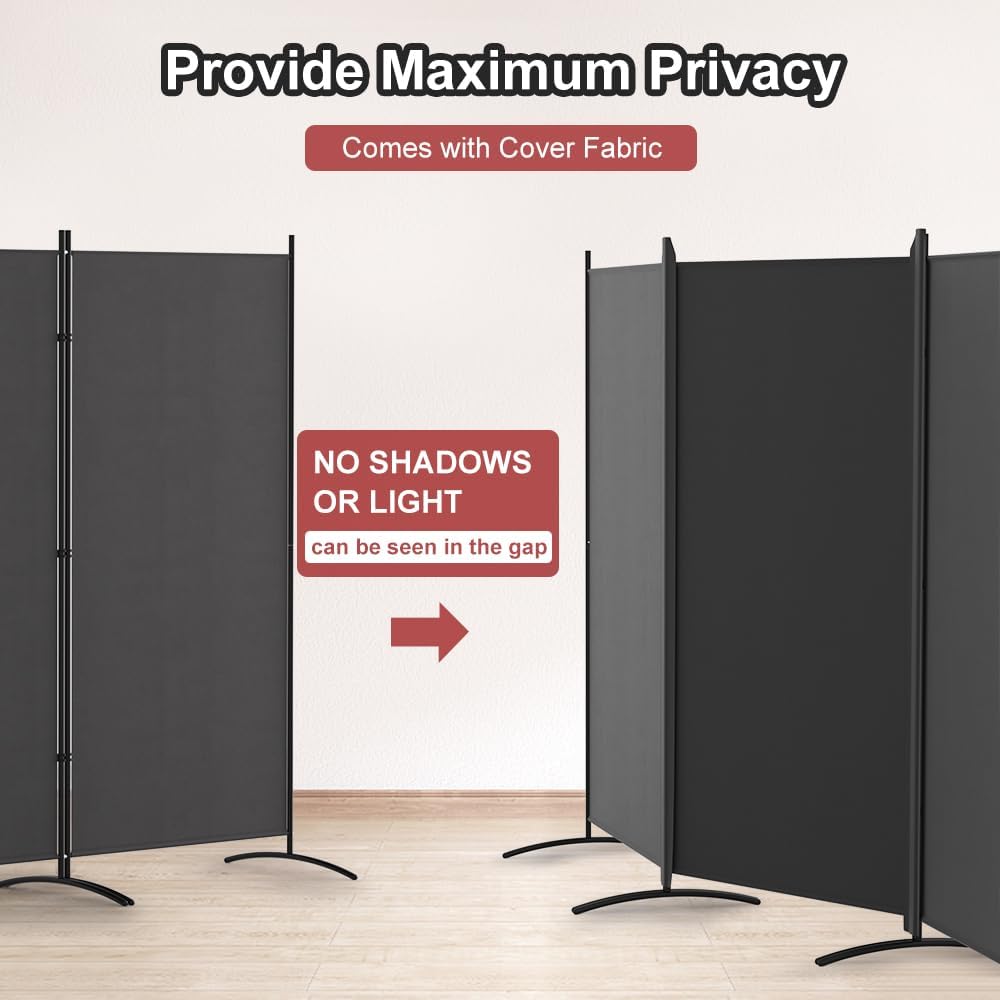 Kokorona 3 Panel Room Divider, 6FT Tall Folding Privacy Screen Wall Dividers, Portable Privacy Screen Freestanding Room Divider for Room Separation, Included - Cover Strips, Grey, 102''W x 71''H