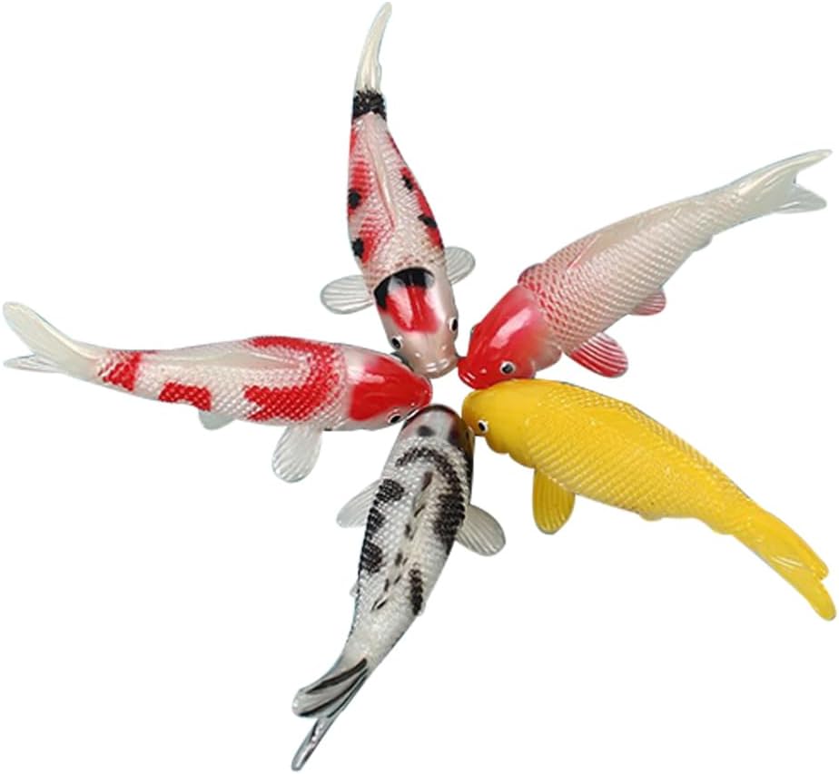 Luxshiny 5Pcs Mini Koi Fish Figures, Realistic Plastic Goldfish Decor for Miniature Garden, Fairy Garden, DIY Crafts and Aquarium Ornament