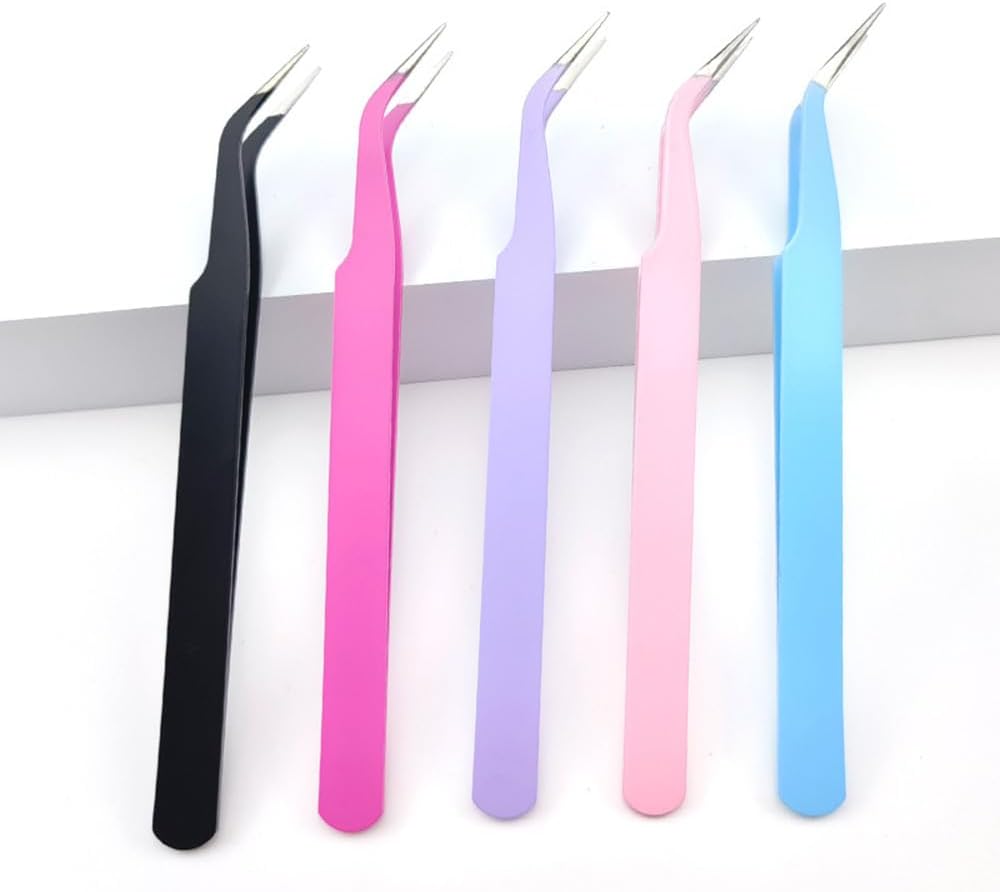 5 Pcs Stainless Steel Curved Craft Tweezers, Multipurpose Curved Tip Craft Tweezers for Intricate Projects, Scrapbooking, Cardmaking, Stickers, Dried Flowers, etc.