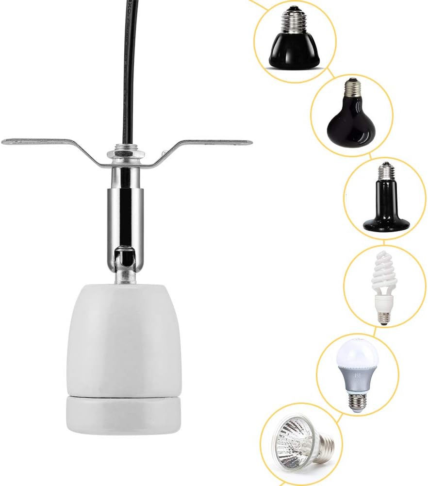 CHICIRIS 300W Lamp Socket, 360° Rotatable Heating Light Adjustable Bracket Kit with One-Button Switch, E26/E27 Ceramic Lamp Holder, for Aquarium, Lizard, Tortoise, Snake (Without