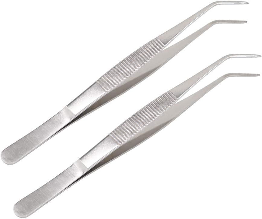 7 Inch Stainless Steel Tweezers with Curved Serrated Tip Multipurpose Forceps for Craft Repairing 2 Pack