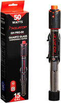 Aquatop 50W GH PRO Submersible Quartz Aquarium Heater – Adjustable Temperature Control, Durable Quartz Glass, Ideal for Freshwater & Marine Fish Tanks Up to 15 Gallons, GHPRO-050W