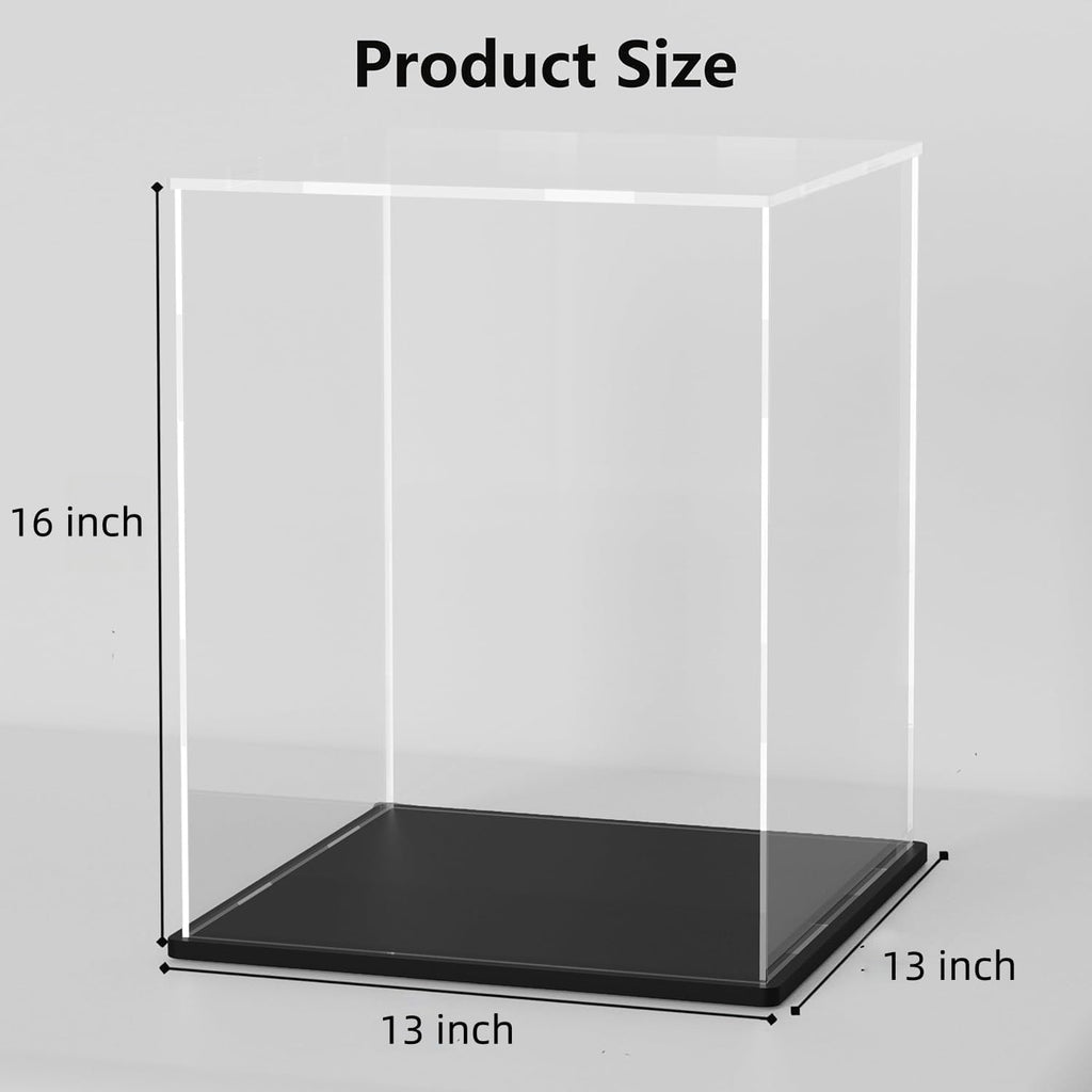 Acrylic Box with Matt Black Base, Simple Self-Assembly Clear Acrylic Display Case, 13x13x16 inch Showcase with Lid for Collections, Figures and Dolls