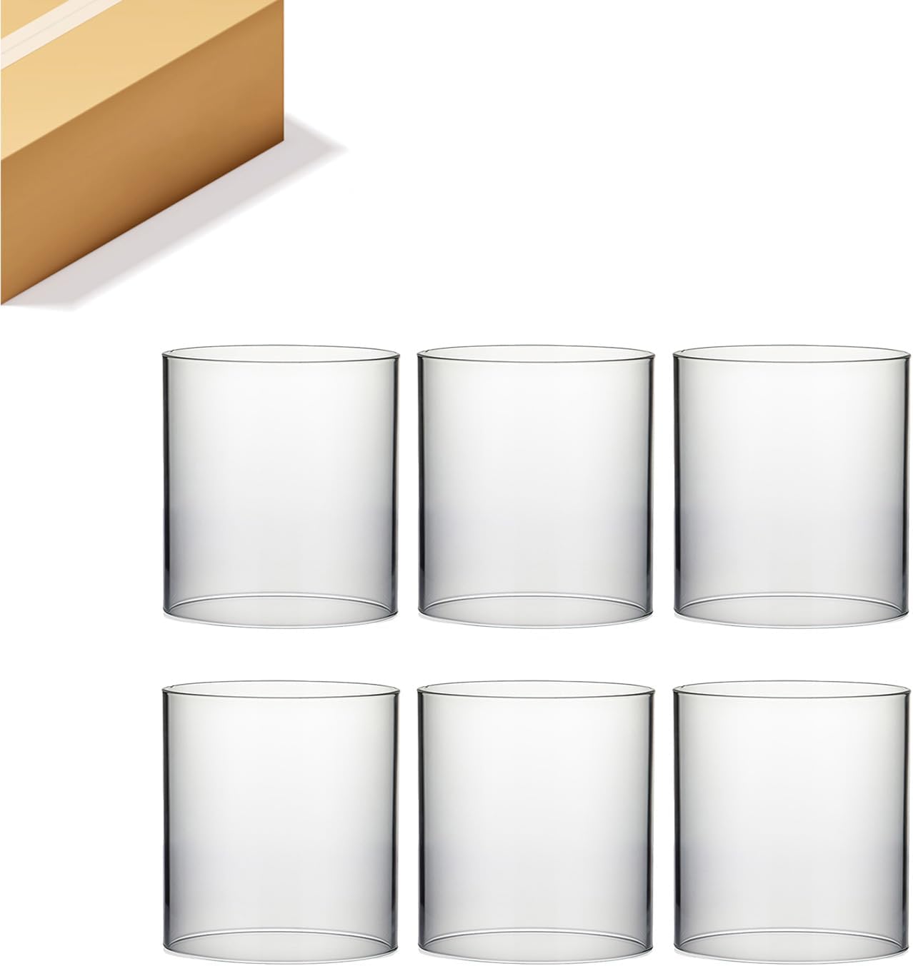 WGVI Hurricane Candle Holder Sleeve, Wide 5.5", Height 6", Clear Glass Cylinder Candleholder, Chimney Tube, Open Ended Candle Shade, 6 Pieces Bulk