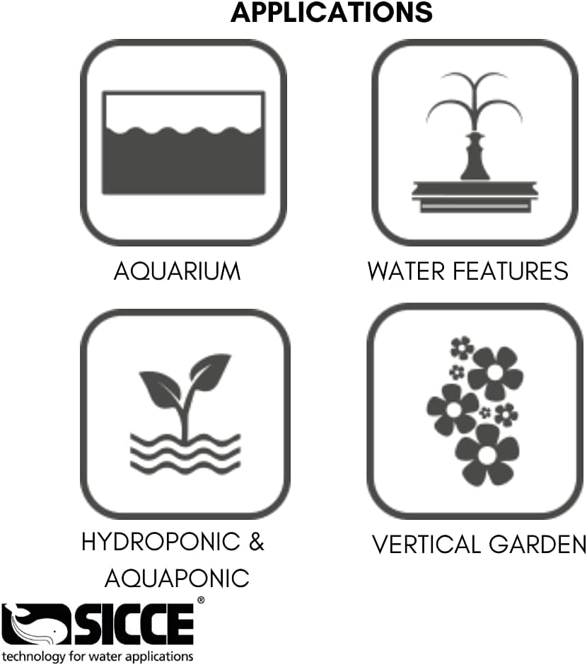 SICCE Syncra Silent NANO Multifunction 110 GPH Submersible Water Pump | Italian Made 2.8W Ultra Quiet Durable Aquarium Fish Tank, Fountain, Pond, Hydroponics, Terrarium Black | Freshwater & Saltwater