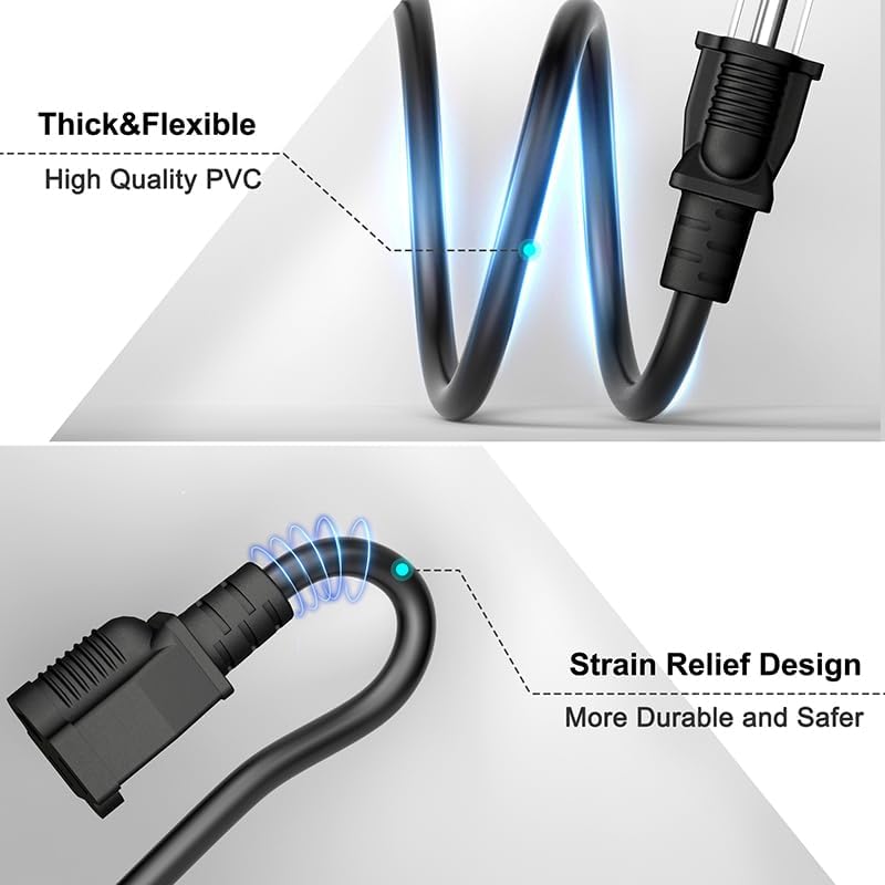 BLIATLUS Heavy Duty 3-Prong Extension Cord 50FT, 16 SJTW AWG Power Cable for Indoor and Outdoor Use, ETL Certified NEMA 5-15P to NEMA 5-15R Power Cord