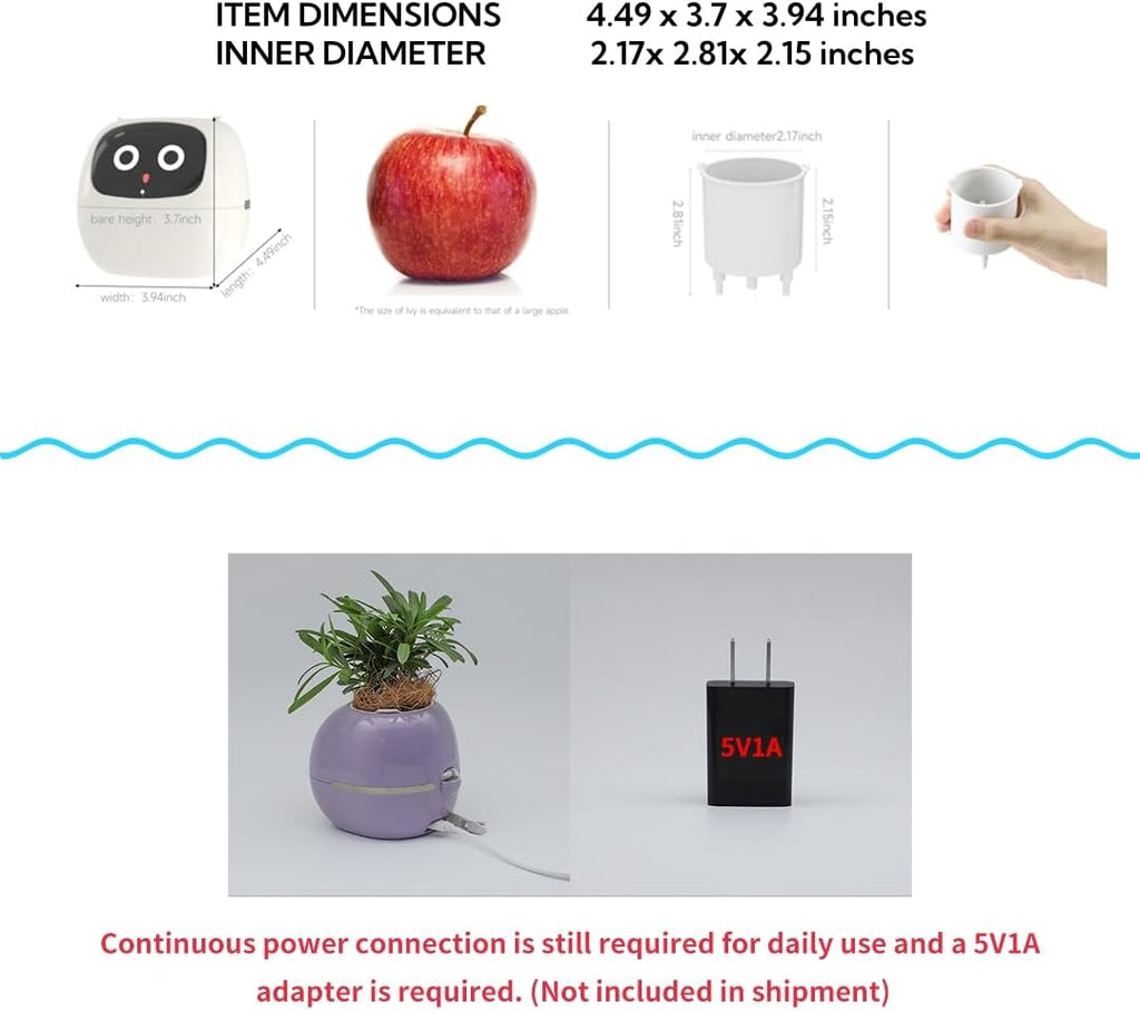 Smart Plant Pot with Expression, AI Intelligent Flower Pot for Indoor Decoration, Smart Garden Pot with Water/Light/Temperature Sensors, Ivy AI Planter(White)