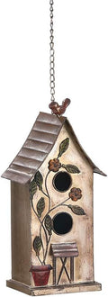 Jemeni 15" H Distressed Metal Birdhouses for Outdoors Hanging, Bird House Decorative for Outside Garden Yard, Double Hole with Floral Accents…………