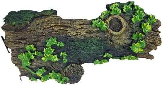 Large Hollow Log with Plants Aquarium Pond Ornament Artificial Resin Tree Bark Hide or Cave for Fish Tank, 10 Inches Long Reptiles or Turtle Tank Ornament Safe for Aquatic Habitats, Brown