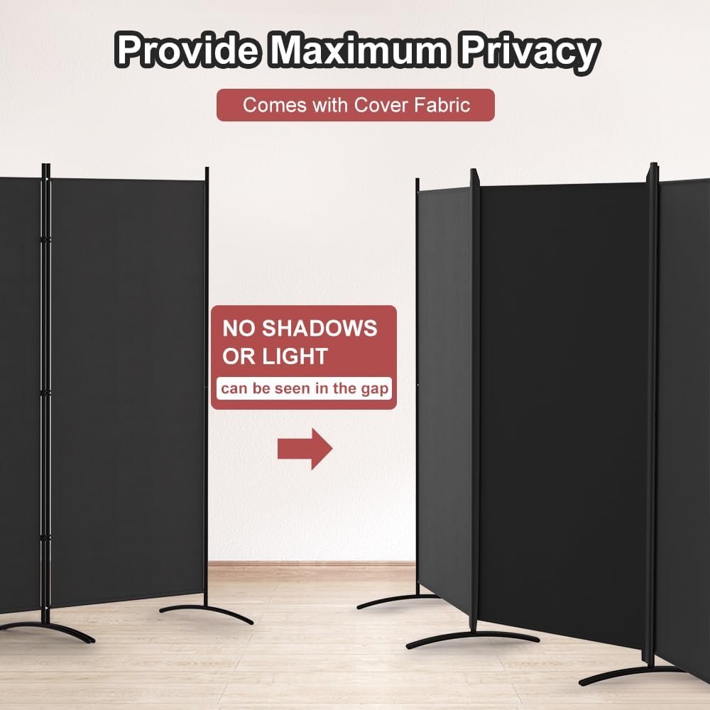Kokorona 4 Panel Room Divider, 6FT Tall Folding Privacy Screen Wall Dividers, Portable Privacy Screen Freestanding Room Divider for Room Separation, Included - Cover Strips, Black, 136''W x 71''H