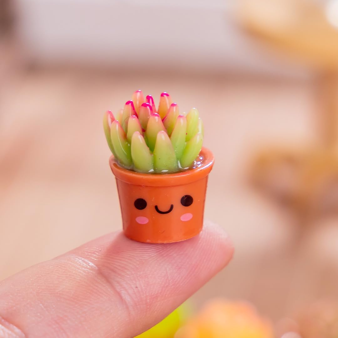 8 Pcs Succulent Planter Mini Resin Figurines with Smiley Face Flowerpots - Tiny Potted Flowers for Dollhouse Accessories, Courtyard, DIY Crafts, Desk, Car & Home Office Decorations