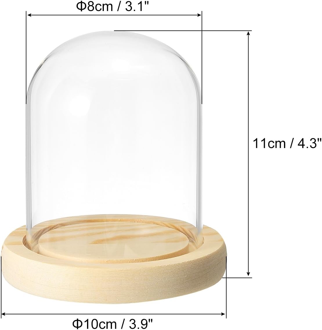 PATIKIL 3.9"x3.1" Clear Cloche Glass Dome, Glass Bell Jar Display Case Tabletop Centerpiece with Wooden Base for Plants Home Decor